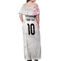 Custom Japan National Football Off Shoulder Maxi Dress Cherry Blossom Sakura Wave Traditional Graphic Art
