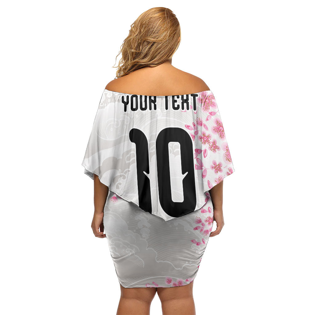 Custom Japan National Football Off Shoulder Short Dress Cherry Blossom Sakura Wave Traditional Graphic Art