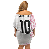 Custom Japan National Football Off Shoulder Short Dress Cherry Blossom Sakura Wave Traditional Graphic Art