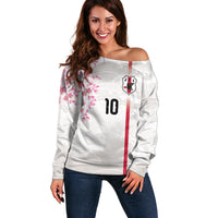 Custom Japan National Football Off Shoulder Sweater Cherry Blossom Sakura Wave Traditional Graphic Art