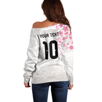 Custom Japan National Football Off Shoulder Sweater Cherry Blossom Sakura Wave Traditional Graphic Art