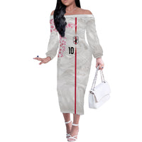 Custom Japan National Football Off The Shoulder Long Sleeve Dress Cherry Blossom Sakura Wave Traditional Graphic Art