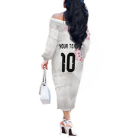 Custom Japan National Football Off The Shoulder Long Sleeve Dress Cherry Blossom Sakura Wave Traditional Graphic Art