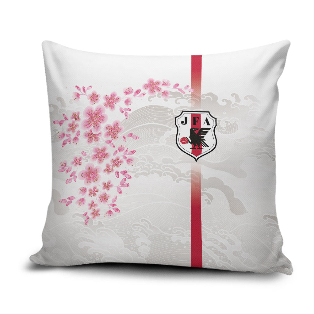 Japan National Football Pillow Cover Cherry Blossom Sakura Wave Traditional Graphic Art