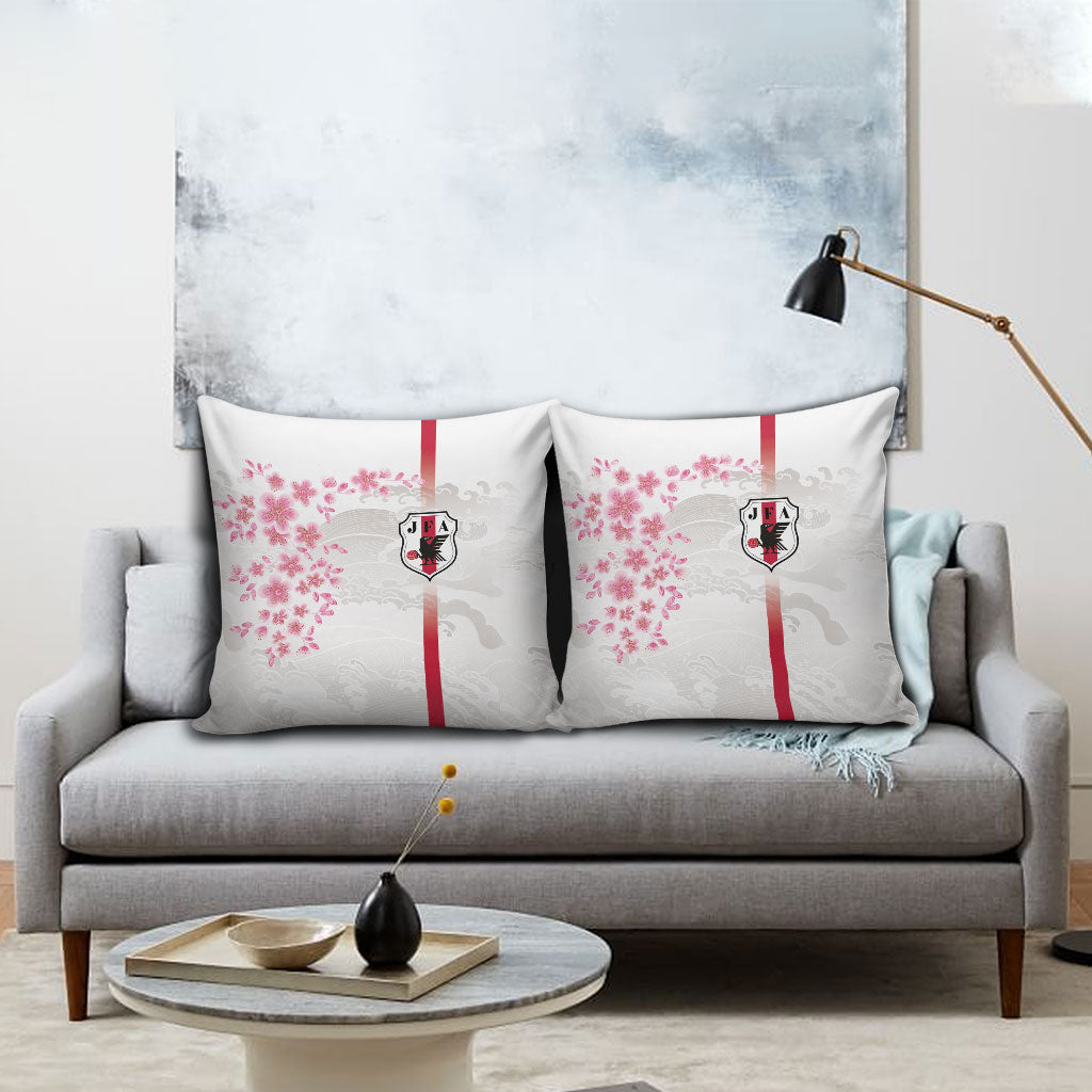 Japan National Football Pillow Cover Cherry Blossom Sakura Wave Traditional Graphic Art