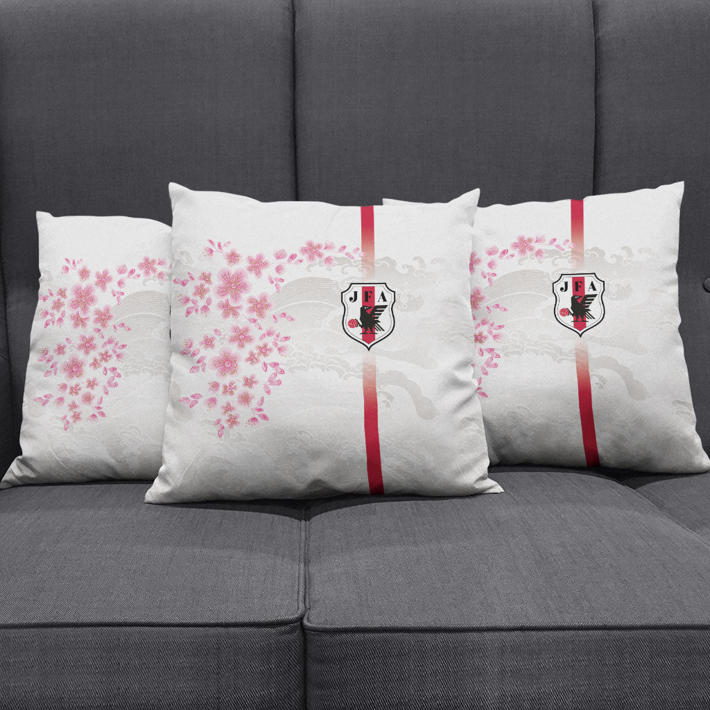 Japan National Football Pillow Cover Cherry Blossom Sakura Wave Traditional Graphic Art