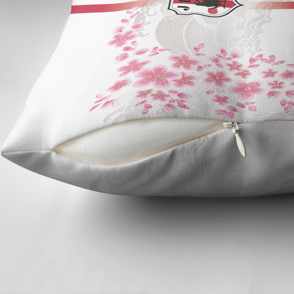 Japan National Football Pillow Cover Cherry Blossom Sakura Wave Traditional Graphic Art