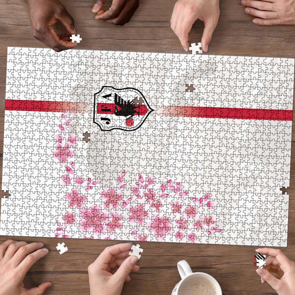Japan National Football Puzzle Cherry Blossom Sakura Wave Traditional Graphic Art
