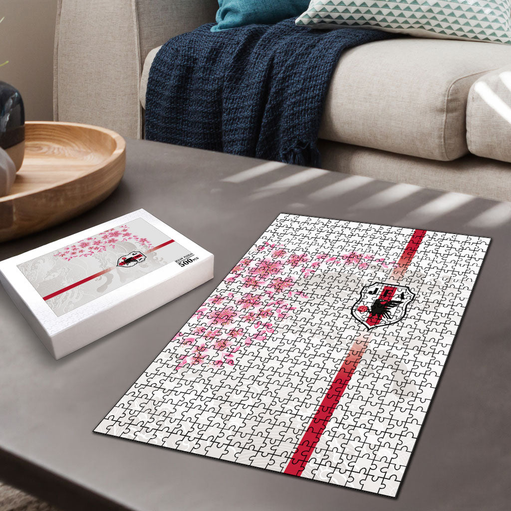Japan National Football Puzzle Cherry Blossom Sakura Wave Traditional Graphic Art