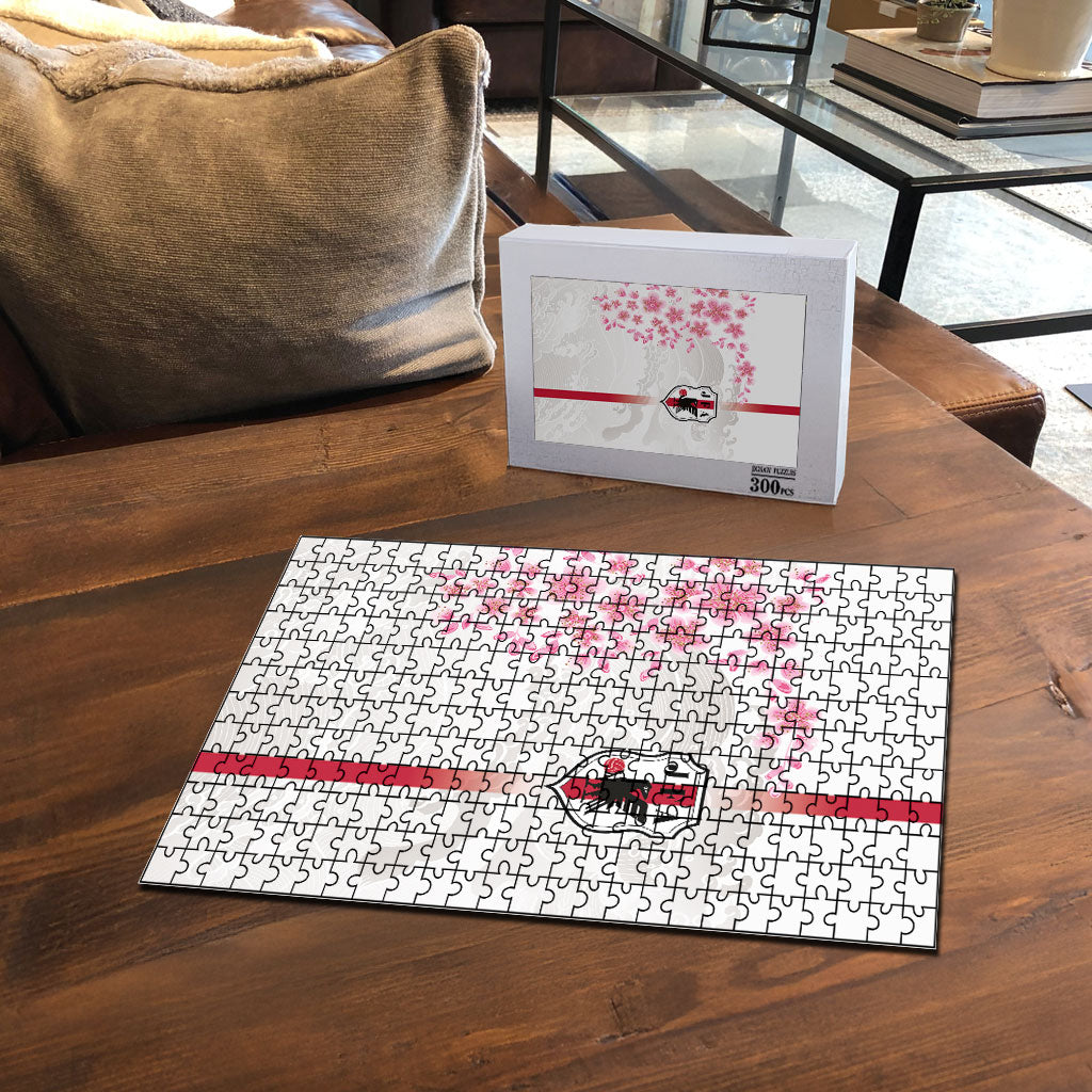 Japan National Football Puzzle Cherry Blossom Sakura Wave Traditional Graphic Art