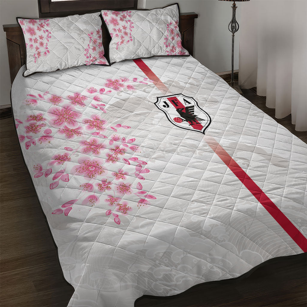 Japan National Football Quilt Bed Set Cherry Blossom Sakura Wave Traditional Graphic Art