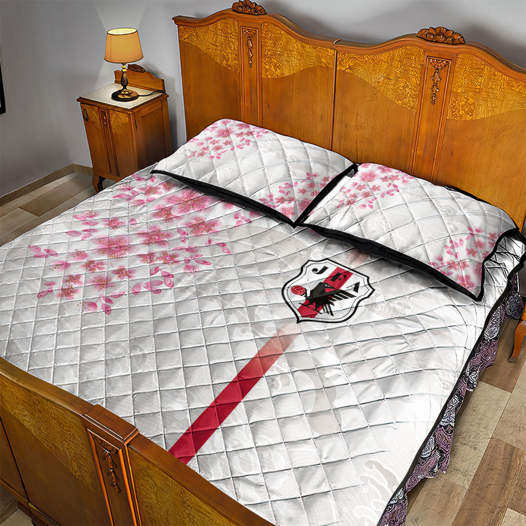 Japan National Football Quilt Bed Set Cherry Blossom Sakura Wave Traditional Graphic Art