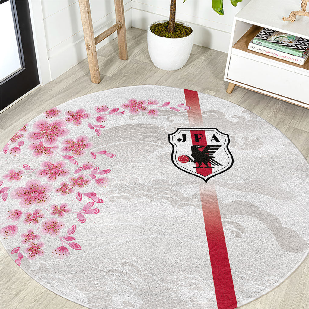 Japan National Football Round Carpet Cherry Blossom Sakura Wave Traditional Graphic Art