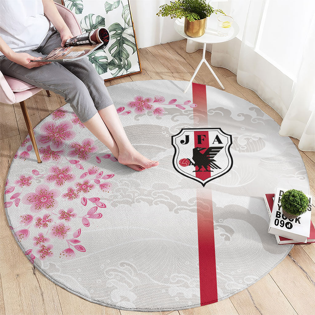 Japan National Football Round Carpet Cherry Blossom Sakura Wave Traditional Graphic Art