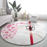 Japan National Football Round Carpet Cherry Blossom Sakura Wave Traditional Graphic Art