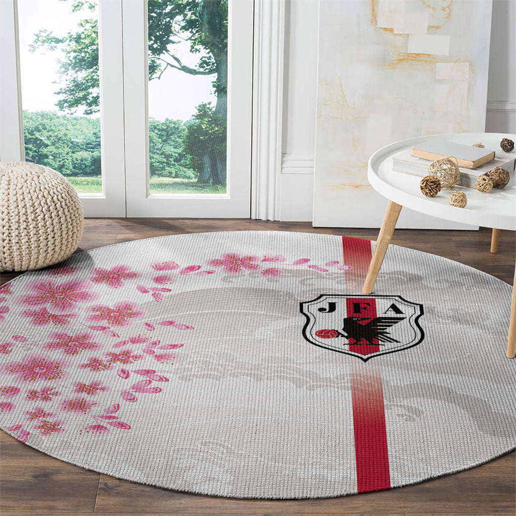 Japan National Football Round Carpet Cherry Blossom Sakura Wave Traditional Graphic Art