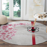 Japan National Football Round Carpet Cherry Blossom Sakura Wave Traditional Graphic Art