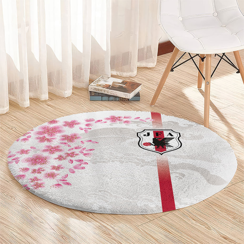 Japan National Football Round Carpet Cherry Blossom Sakura Wave Traditional Graphic Art