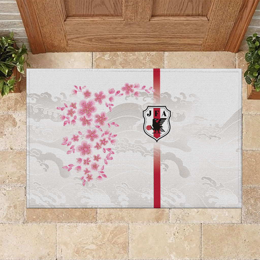 Japan National Football Rubber Doormat Cherry Blossom Sakura Wave Traditional Graphic Art