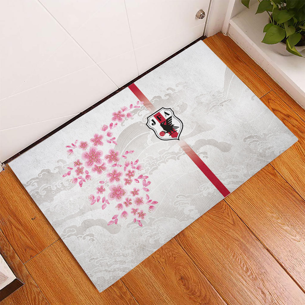 Japan National Football Rubber Doormat Cherry Blossom Sakura Wave Traditional Graphic Art