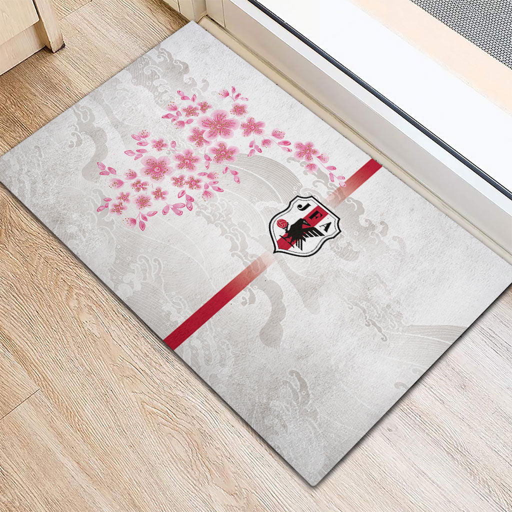 Japan National Football Rubber Doormat Cherry Blossom Sakura Wave Traditional Graphic Art