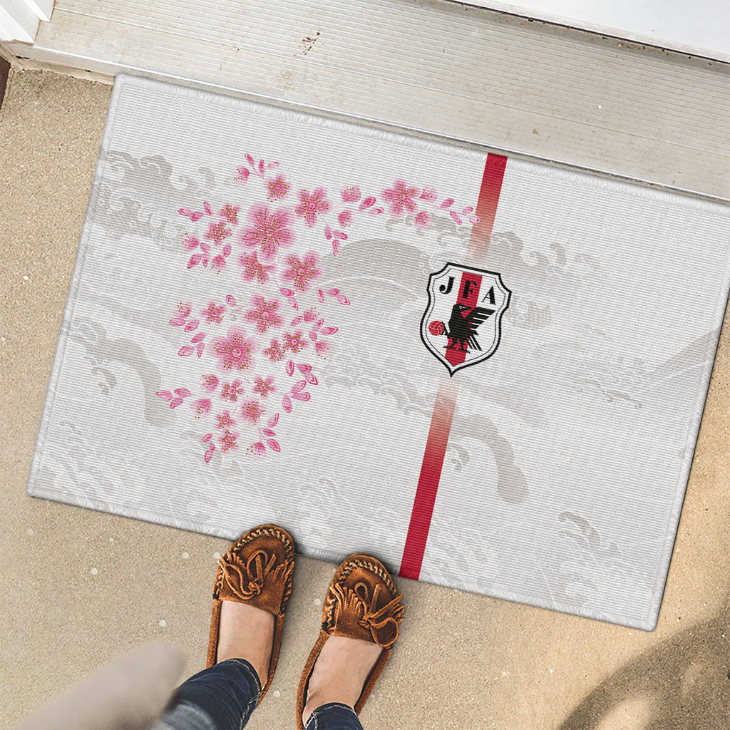 Japan National Football Rubber Doormat Cherry Blossom Sakura Wave Traditional Graphic Art