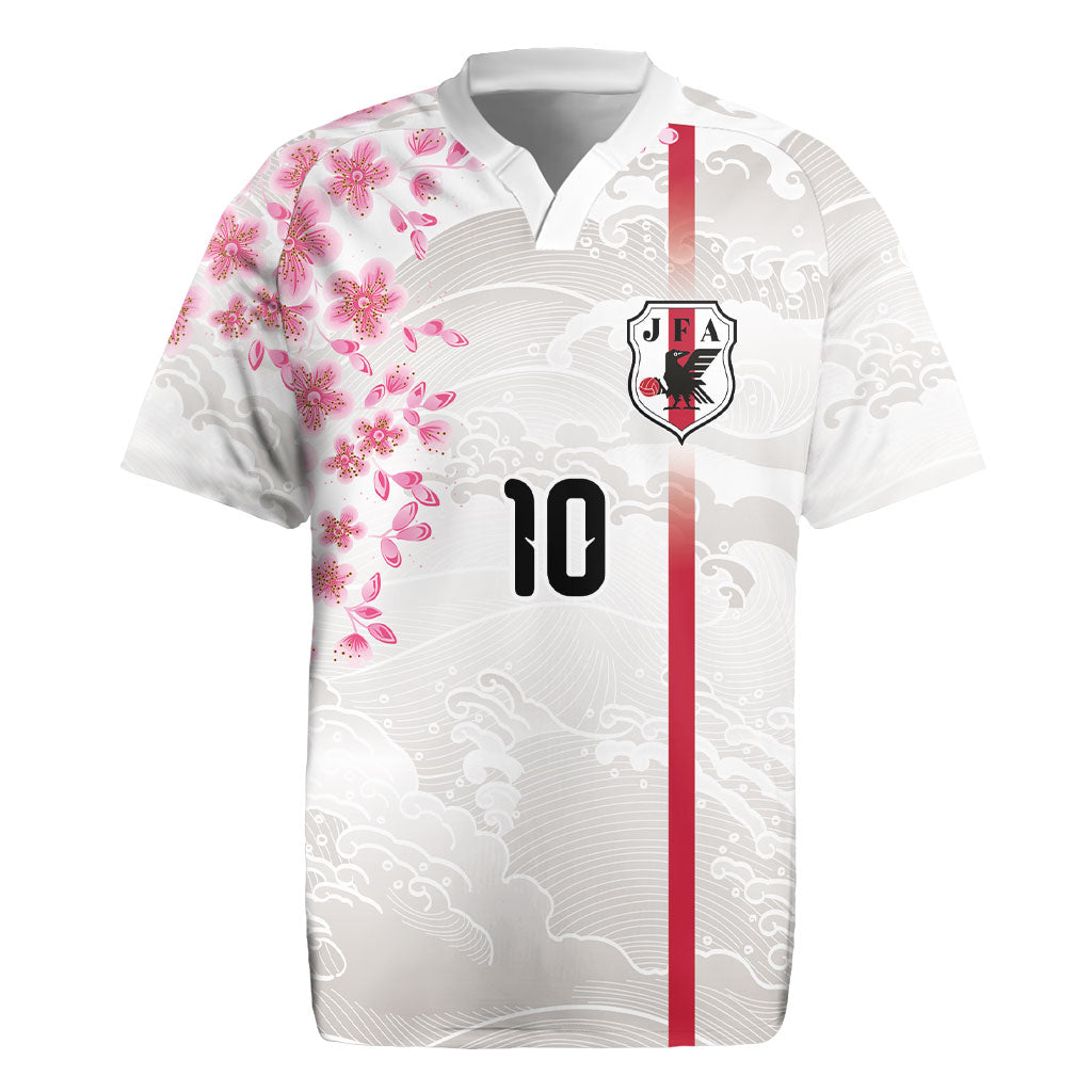 Custom Japan National Football Rugby Jersey Cherry Blossom Sakura Wave Traditional Graphic Art