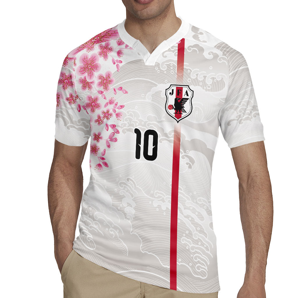 Custom Japan National Football Rugby Jersey Cherry Blossom Sakura Wave Traditional Graphic Art