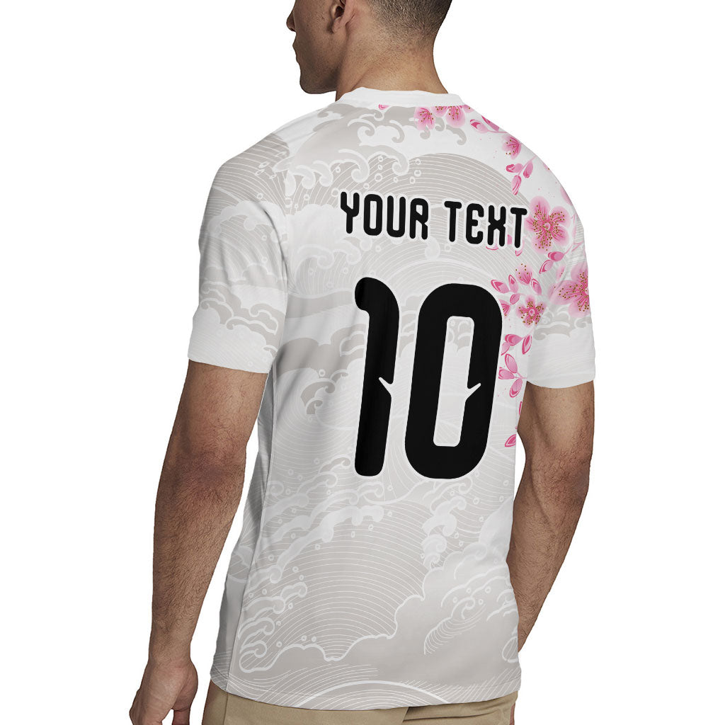 Custom Japan National Football Rugby Jersey Cherry Blossom Sakura Wave Traditional Graphic Art