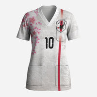 Custom Japan National Football Scrub Top Cherry Blossom Sakura Wave Traditional Graphic Art