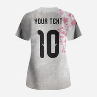 Custom Japan National Football Scrub Top Cherry Blossom Sakura Wave Traditional Graphic Art