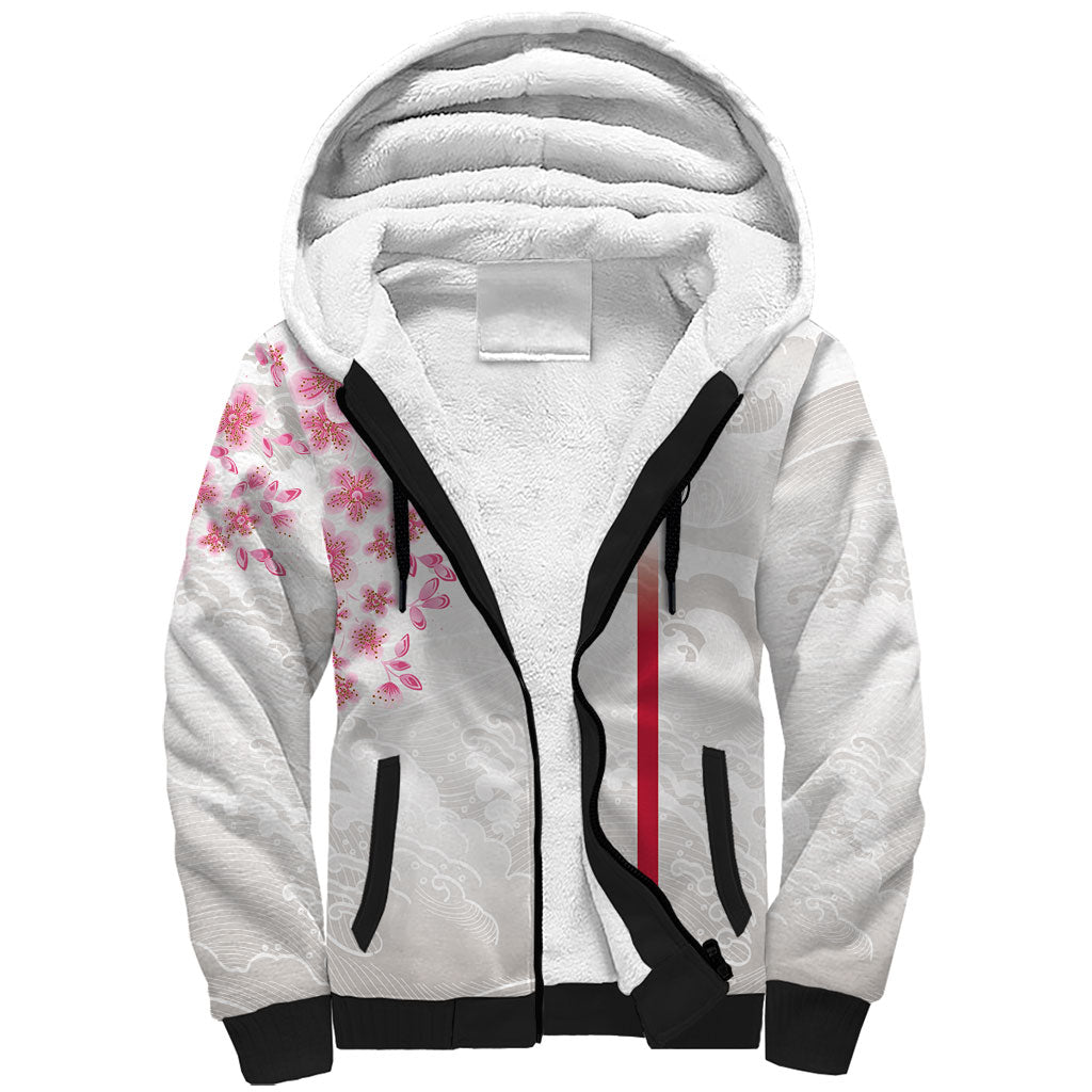 Custom Japan National Football Sherpa Hoodie Cherry Blossom Sakura Wave Traditional Graphic Art