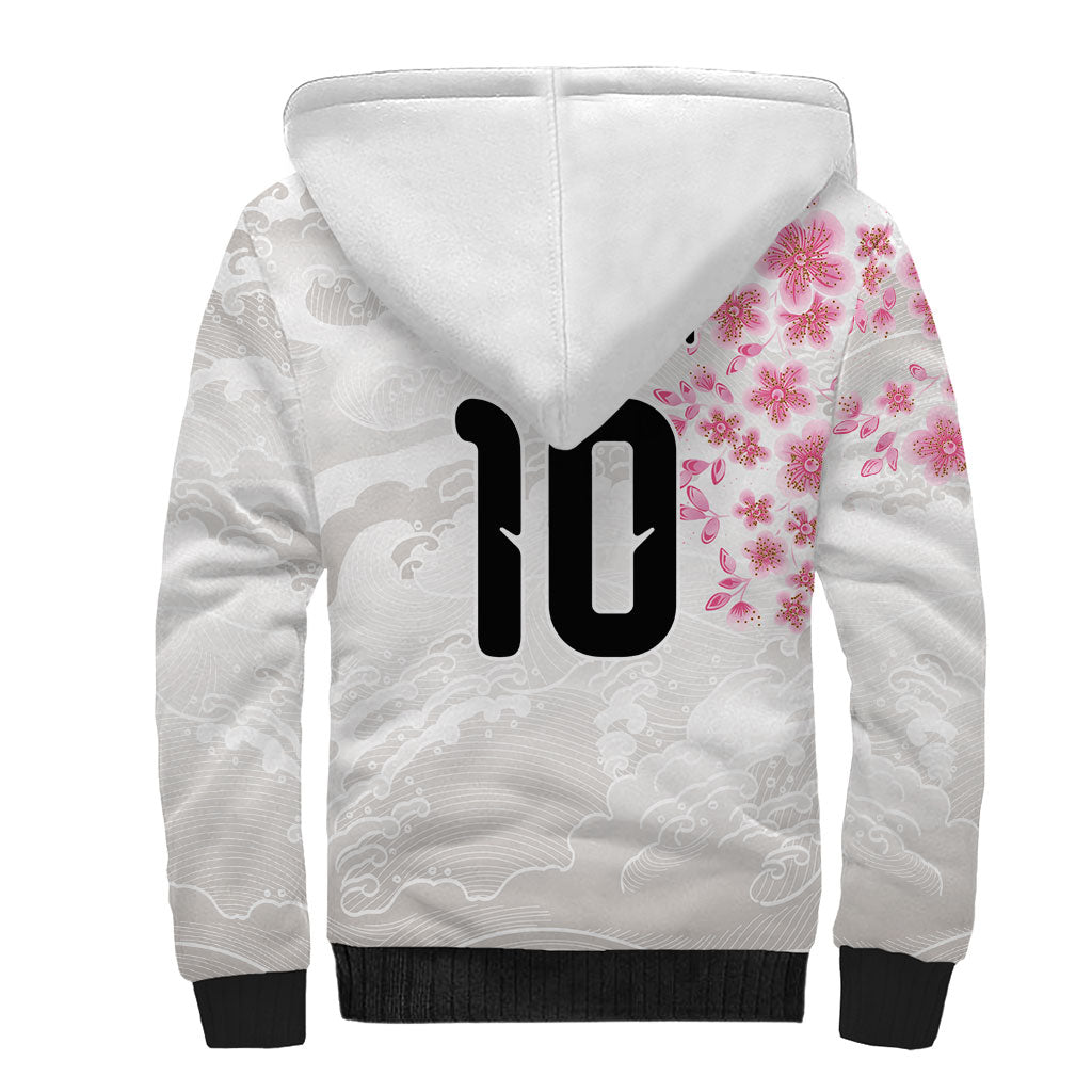 Custom Japan National Football Sherpa Hoodie Cherry Blossom Sakura Wave Traditional Graphic Art