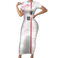 Custom Japan National Football Short Sleeve Bodycon Dress Cherry Blossom Sakura Wave Traditional Graphic Art