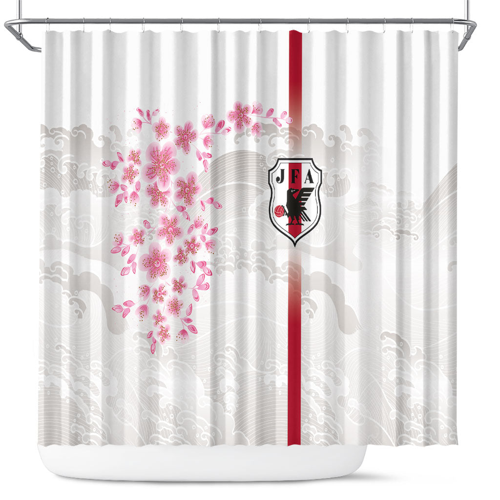 Japan National Football Shower Curtain Cherry Blossom Sakura Wave Traditional Graphic Art