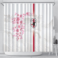Japan National Football Shower Curtain Cherry Blossom Sakura Wave Traditional Graphic Art