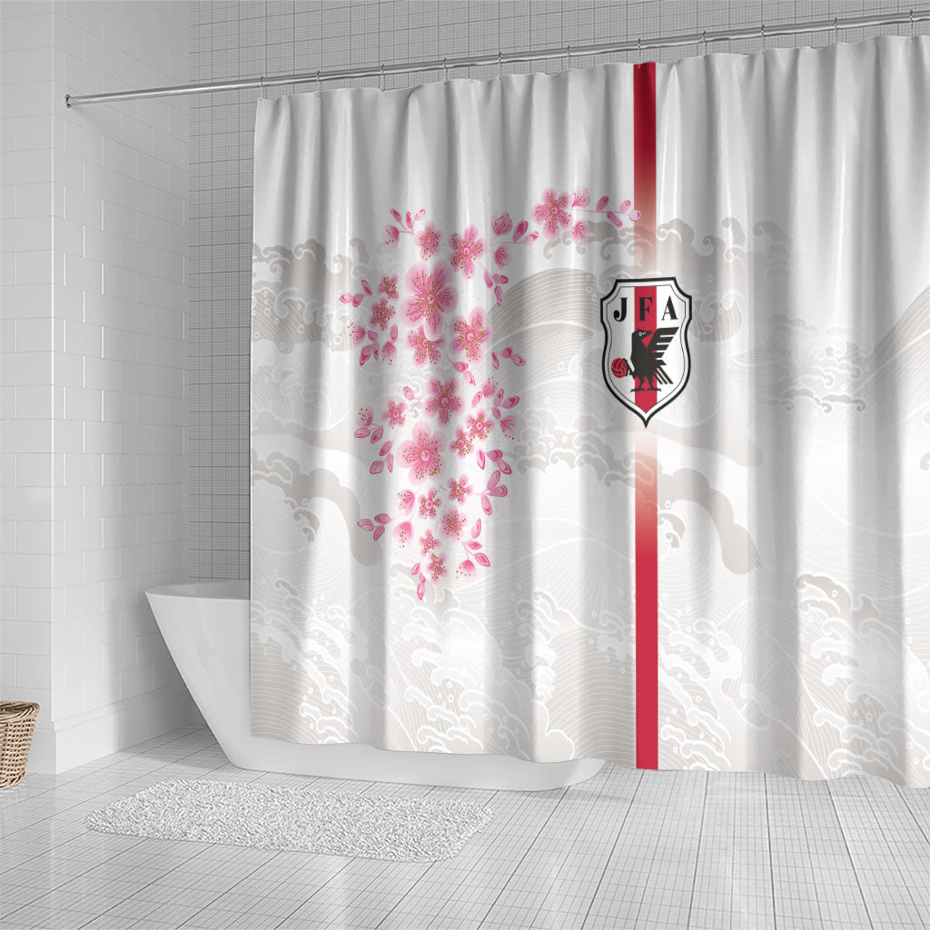 Japan National Football Shower Curtain Cherry Blossom Sakura Wave Traditional Graphic Art