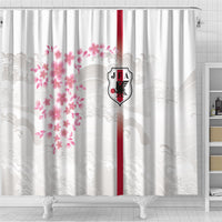 Japan National Football Shower Curtain Cherry Blossom Sakura Wave Traditional Graphic Art