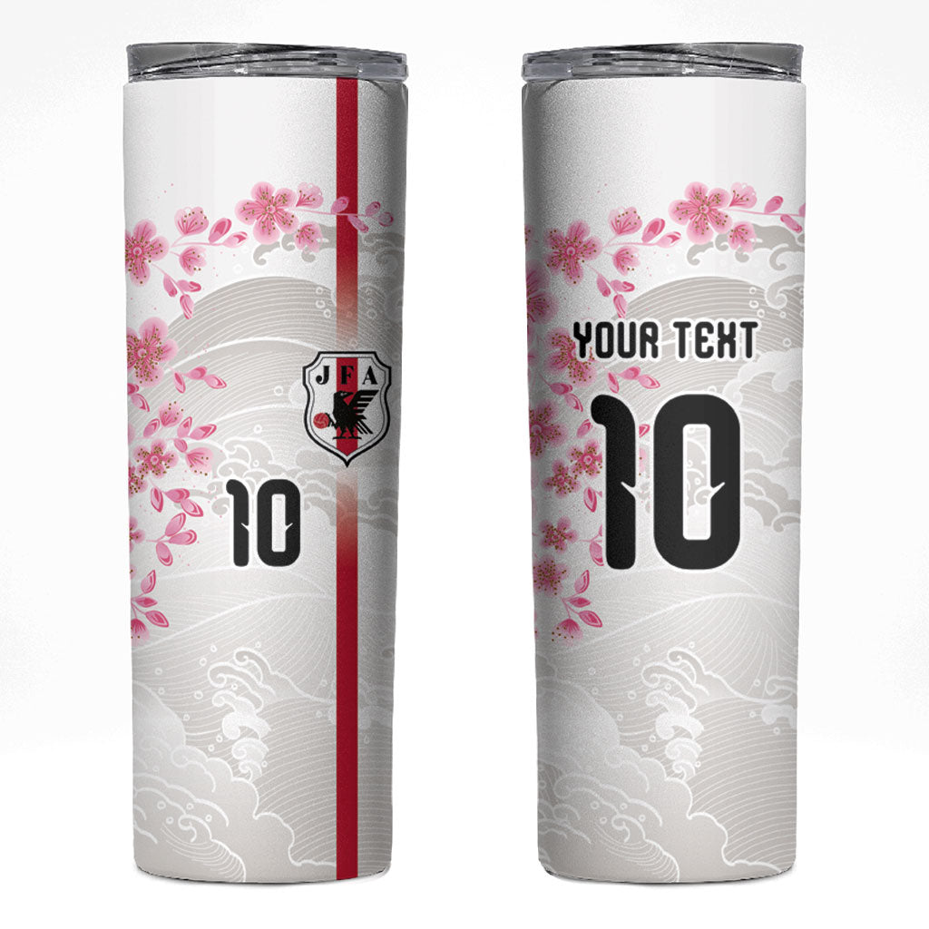 Custom Japan National Football Skinny Tumbler Cherry Blossom Sakura Wave Traditional Graphic Art
