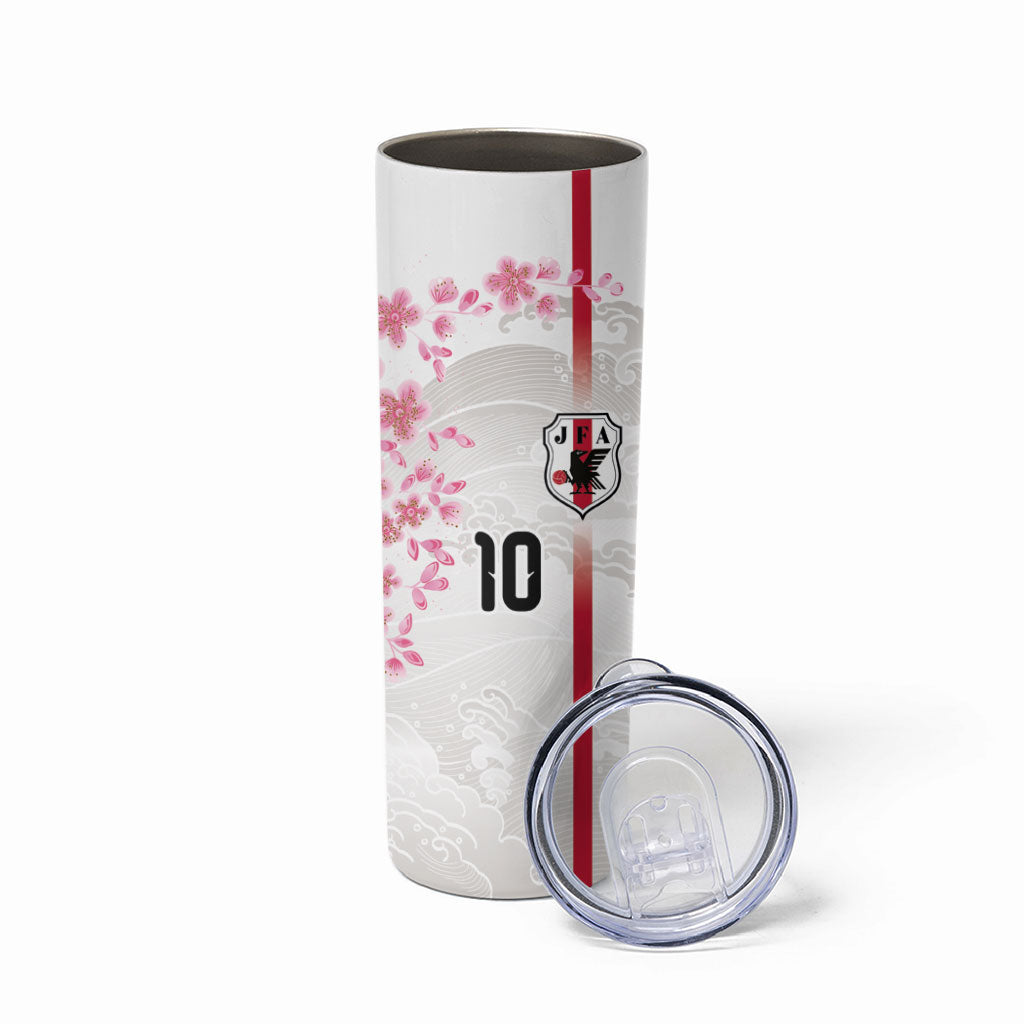 Custom Japan National Football Skinny Tumbler Cherry Blossom Sakura Wave Traditional Graphic Art