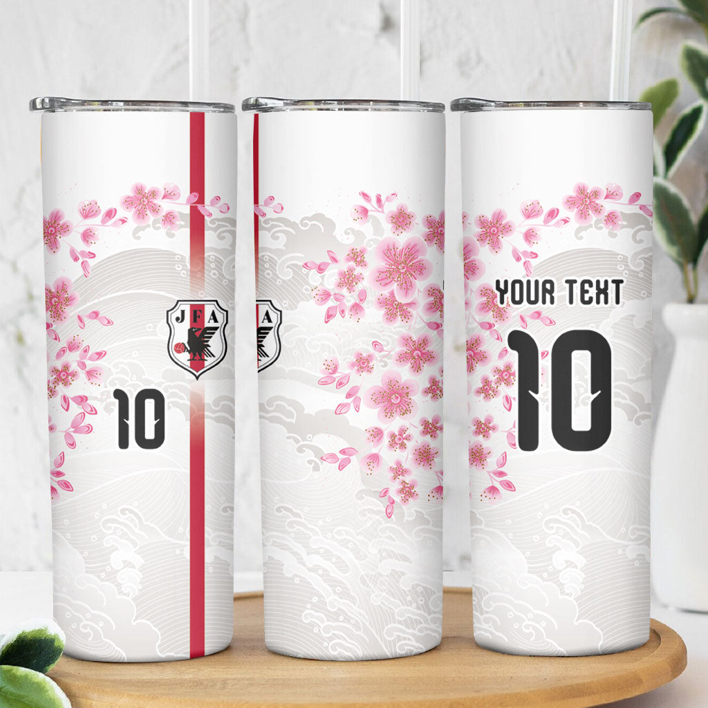 Custom Japan National Football Skinny Tumbler Cherry Blossom Sakura Wave Traditional Graphic Art