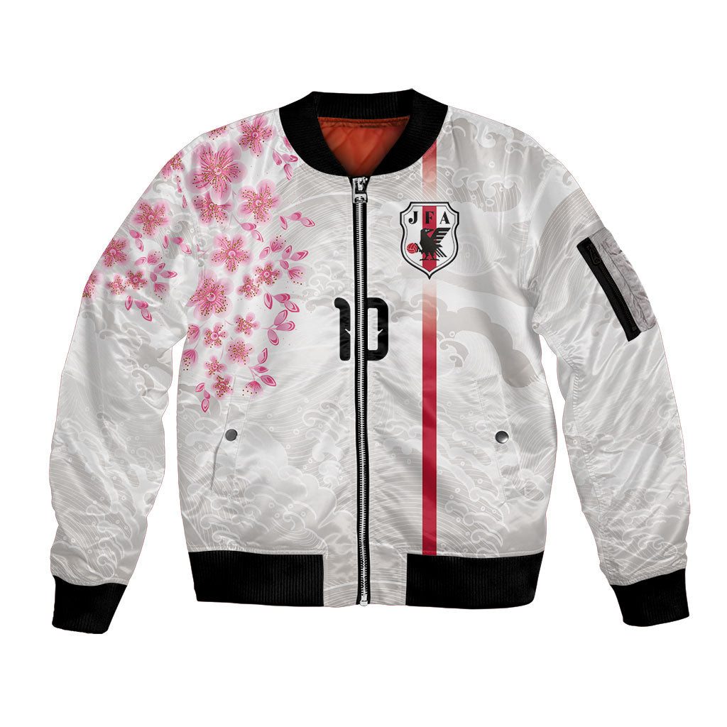 Custom Japan National Football Sleeve Zip Bomber Jacket Cherry Blossom Sakura Wave Traditional Graphic Art