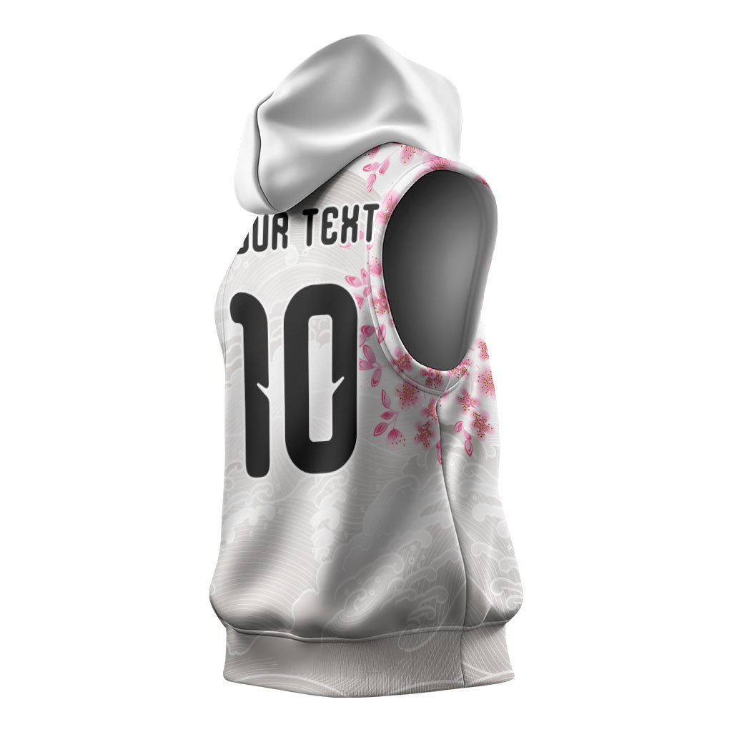 Custom Japan National Football Sleeveless Hoodie Cherry Blossom Sakura Wave Traditional Graphic Art