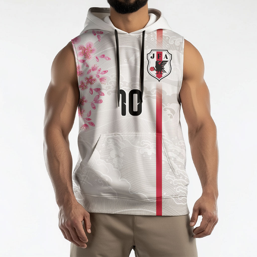 Custom Japan National Football Sleeveless Hoodie Cherry Blossom Sakura Wave Traditional Graphic Art
