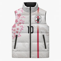 Custom Japan National Football Sleeveless Puffer Jacket Cherry Blossom Sakura Wave Traditional Graphic Art
