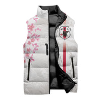 Custom Japan National Football Sleeveless Puffer Jacket Cherry Blossom Sakura Wave Traditional Graphic Art