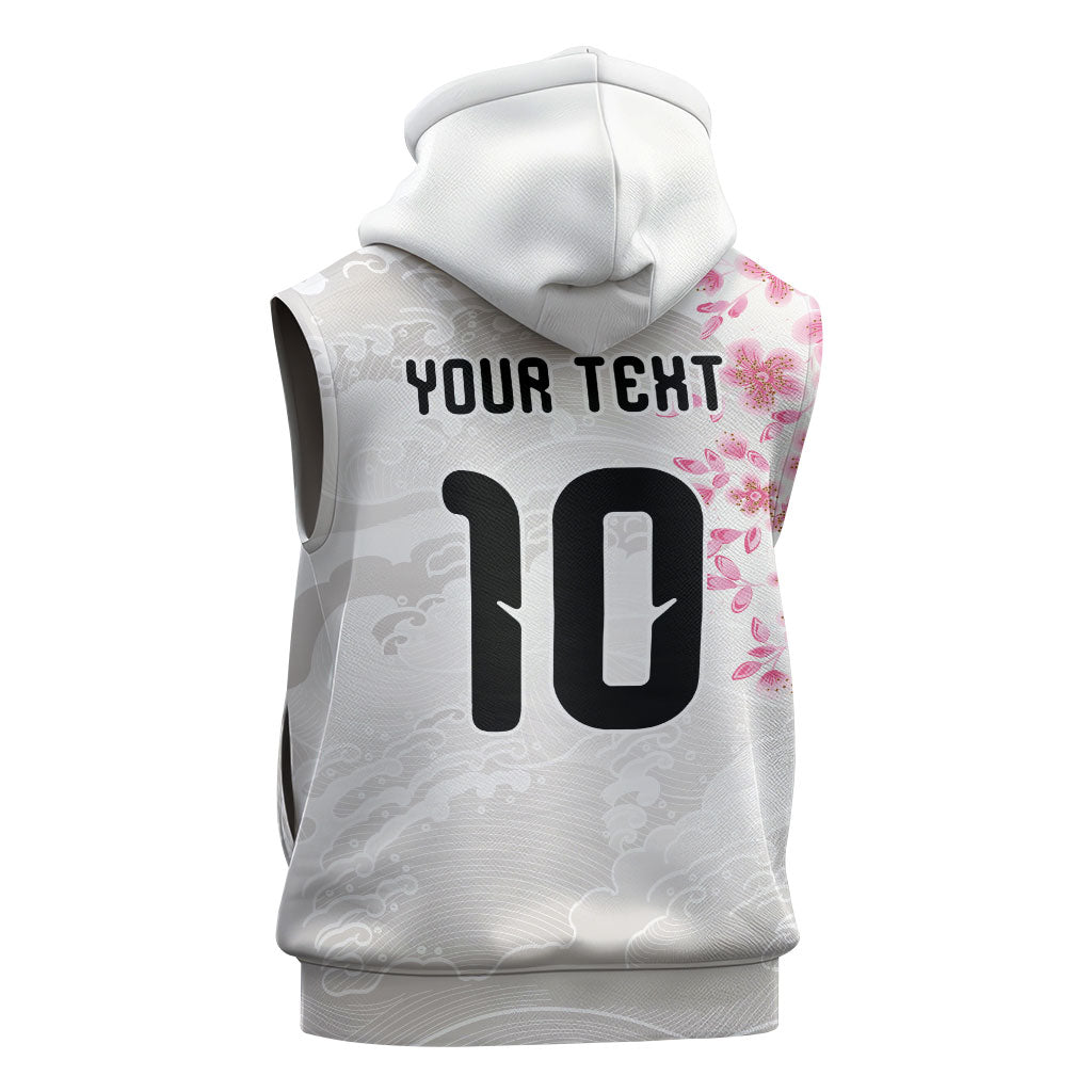 Custom Japan National Football Sleeveless Zip Hoodie Cherry Blossom Sakura Wave Traditional Graphic Art