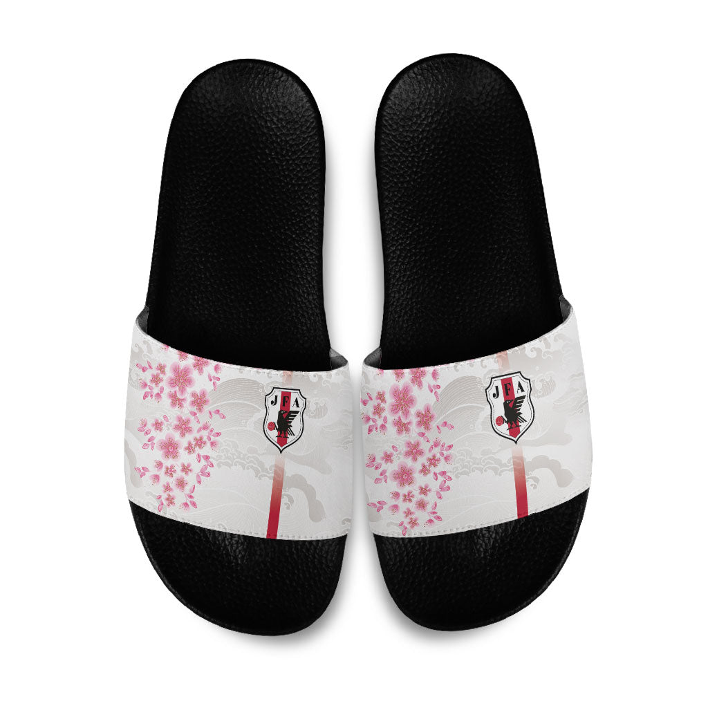 Japan National Football Slide Sandals Cherry Blossom Sakura Wave Traditional Graphic Art
