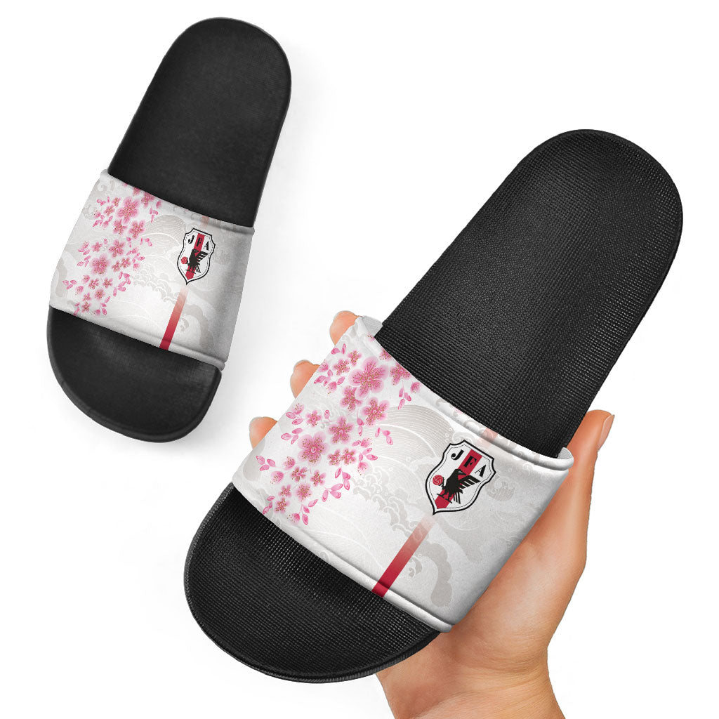 Japan National Football Slide Sandals Cherry Blossom Sakura Wave Traditional Graphic Art