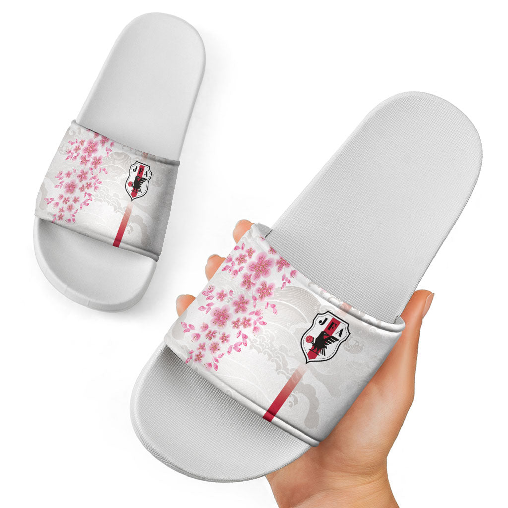 Japan National Football Slide Sandals Cherry Blossom Sakura Wave Traditional Graphic Art